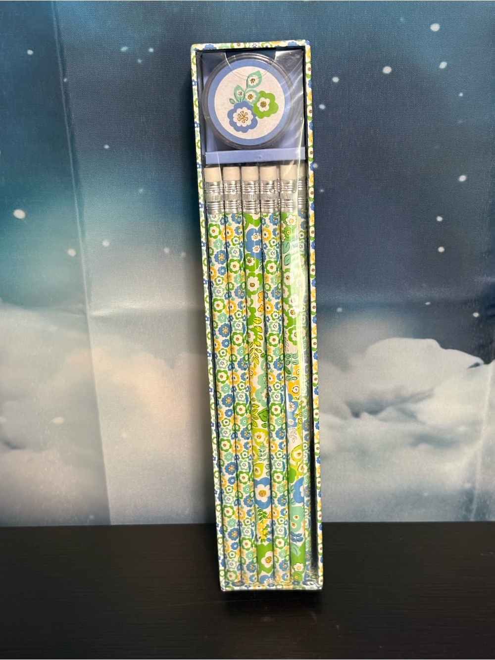 Vera Bradley pencil set w/ sharpener pencils English Meadow pattern Retired NOS